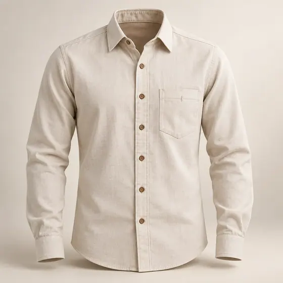 Camisa campeira clara de manga longa com bolso